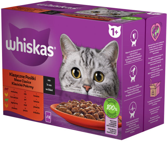 WHISKAS Classic Mix plicuri pisici Adulte, cu Miel/Vita/Pui/Pasare in sos 12x85g