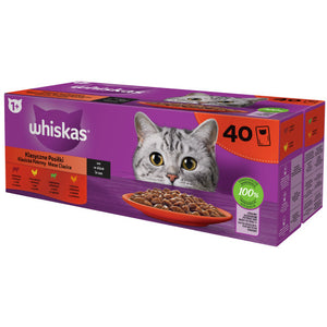 WHISKAS Classic Mix plicuri pisici Adulte, cu Miel/Vita/Pui/Pasare in sos 40x85g