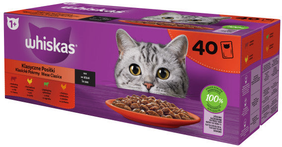 WHISKAS Classic Mix plicuri pisici Adulte, cu Miel/Vita/Pui/Pasare in sos 40x85g