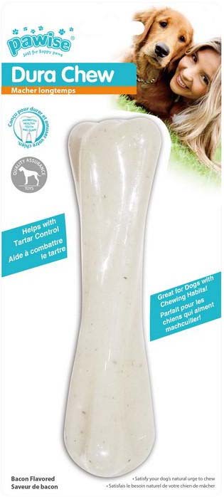 PAWISE Jucarie pentru caini, Os din plastic, cu aroma de Bacon 16,5cm, 1 buc