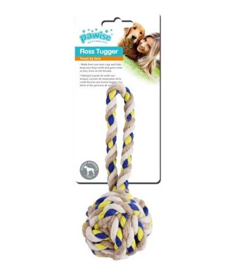 PAWISE Jucărie pentru câini Floss Tugger Minge cu mâner din bumbac, 23cm - Maxi-Pet.ro