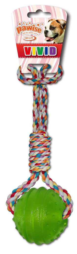 PAWISE Jucarie pentru caini Minge cauciuc TPR, maner sfoara, div.culori, 34cm