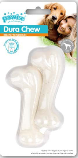 PAWISE Jucarie pentru caini Os din plastic, cu aroma de Pui 5cm, 2 buc