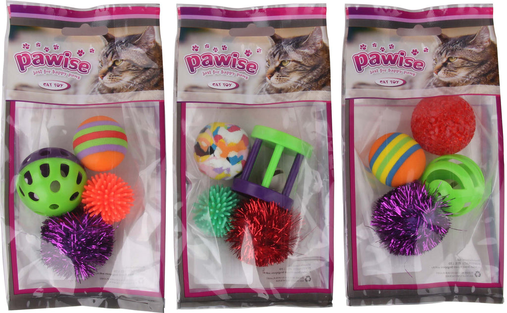 PAWISE Jucărie pentru pisici Set 4 Mingi asortate, diverse modele şi culori - Maxi-Pet.ro