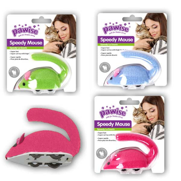 PAWISE Jucarie pentru pisici Speedy Mouse, diverse culori, 9x6x4cm