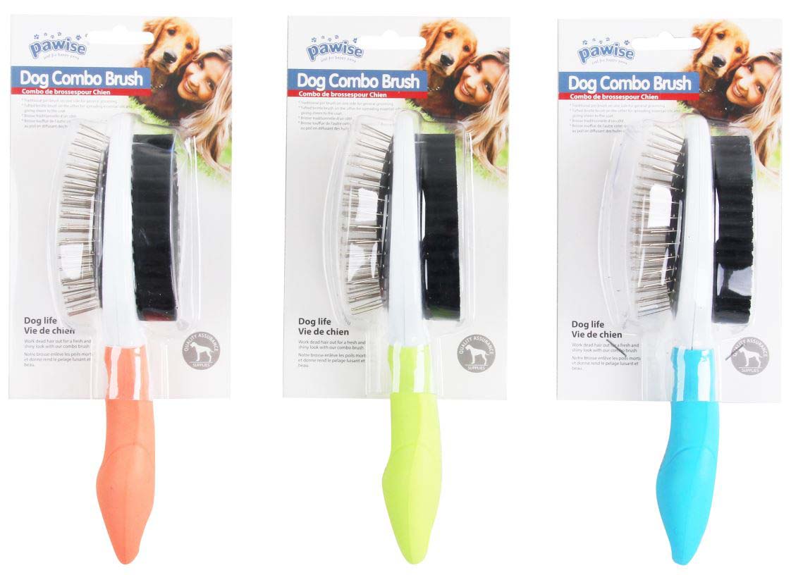 PAWISE Perie dubla mare cu peri de fier si de plastic, diverse culori 23,5x6,5cm