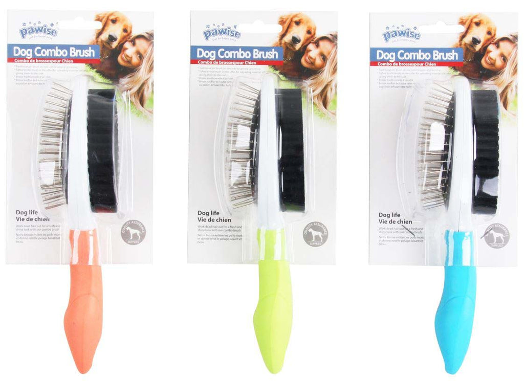 PAWISE Perie dublă mare cu peri de fier şi de plastic, diverse culori 23,5x6,5cm - Maxi-Pet.ro