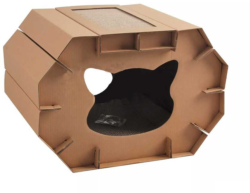 PAWISE Suport pentru ascutit ghearele, in forma de casuta, Maro, 51x38x35cm