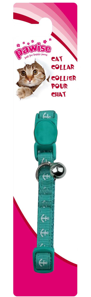 PAWISE Zgarda pentru pisici, cu clopotel, ancora, Verde 30cm