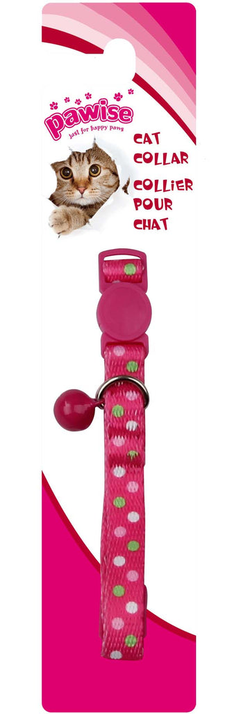 PAWISE Zgarda pentru pisici, cu clopotel, cu buline, Roz, 30cm