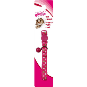PAWISE Zgarda pentru pisici, cu clopotel, cu buline, Roz, 30cm