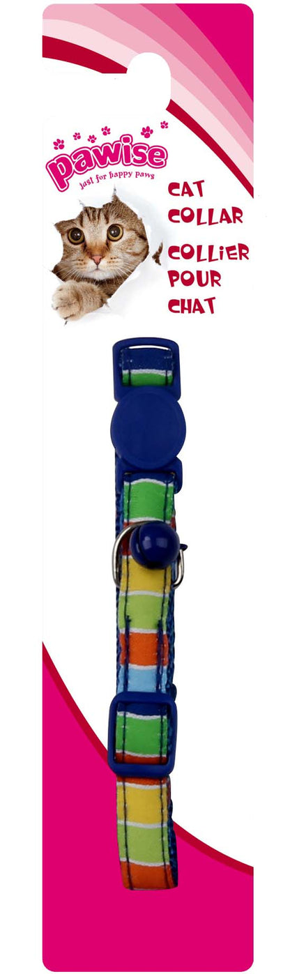 PAWISE Zgarda pentru pisici, cu clopotel, cu dungi, Albastru, 30cm