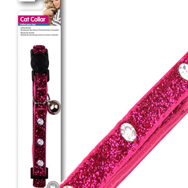 PAWISE Zgarda pentru pisici, cu clopotel, Roz cu Strasuri 30cm
