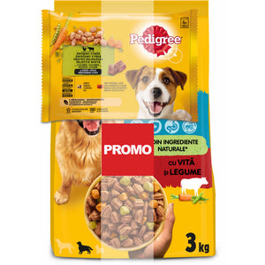 PEDIGREE Hrana uscata pentru caini adulti, cu Vita si Legume 3kg+4x100g GRATIS