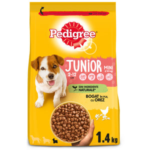 PEDIGREE Hrana uscata pentru catei JUNIOR Talie Mica, cu Pui si Orez 1,4kg