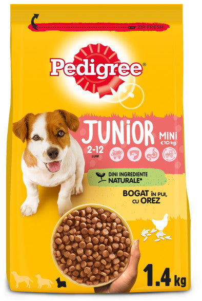 PEDIGREE Hrana uscata pentru catei JUNIOR Talie Mica, cu Pui si Orez 1,4kg