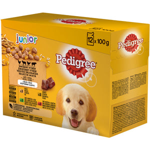 PEDIGREE Pachet plicuri JUNIOR, cu Pui, Miel, Vita si Pasare 12x100g