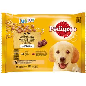 PEDIGREE Pachet plicuri JUNIOR, cu Pui, Vita si Orez in Aspic 4x100g