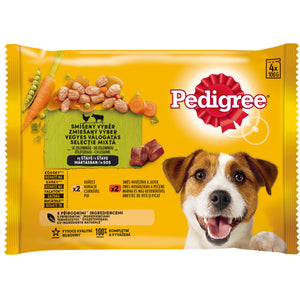 PEDIGREE Pachet plicuri pentru caini Adulti, cu Pui, Vita si Legume 4x100g