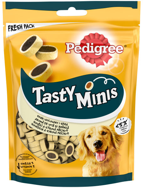 PEDIGREE Tasty Minis Feliute cu Branza si Vita 140g