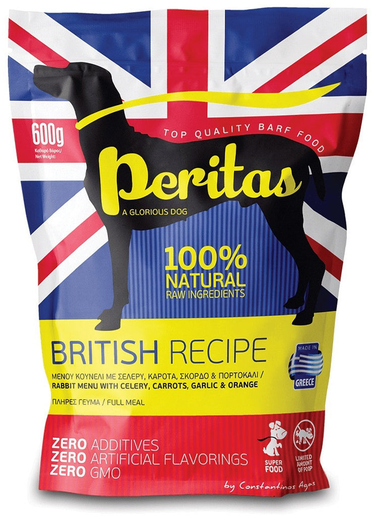 PERITAS Meniu Britanic, hrană crudă congelată pentru câini, Iepure 600g - Maxi-Pet.ro