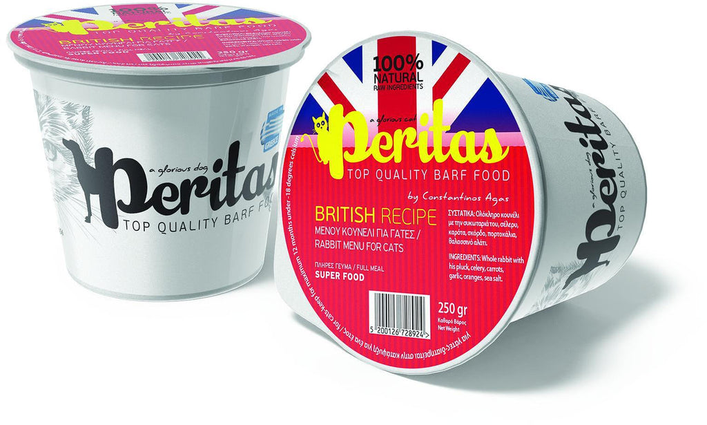 PERITAS Meniu Britanic, pentru pisici, hrana cruda congelata, cu Iepure 250g