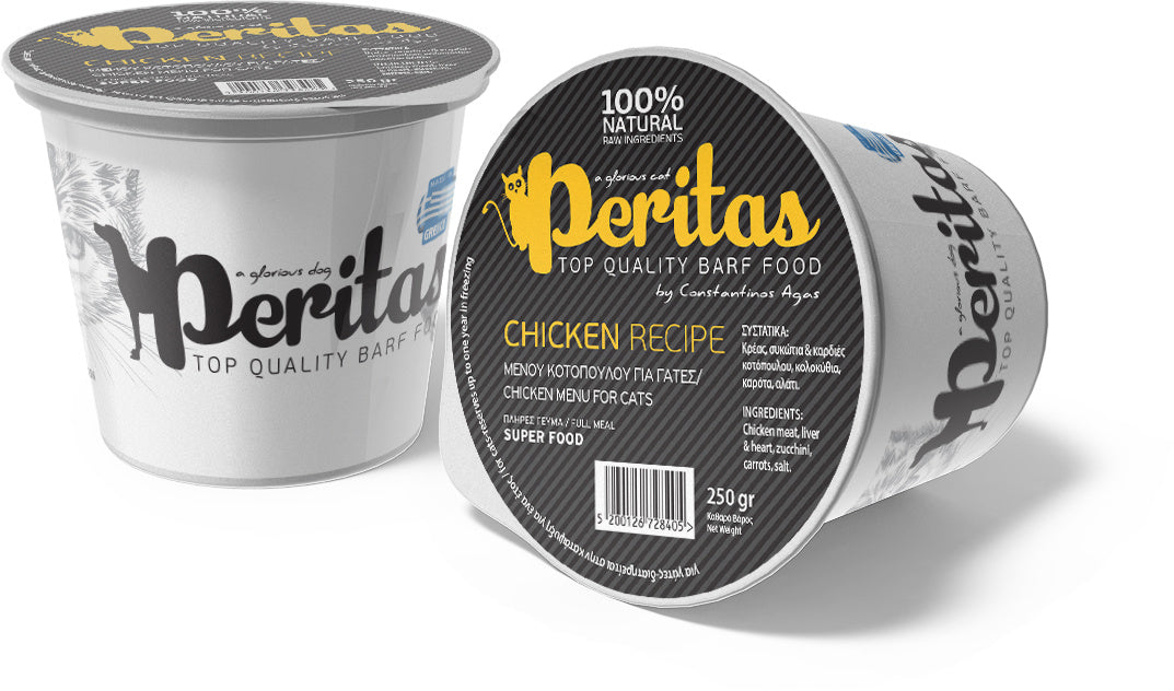 PERITAS Meniu pentru pisici, hrana cruda congelata, cu Pui 250g