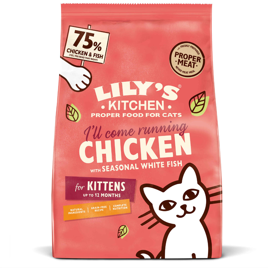 LILY'S KITCHEN I'll come running, hrana uscata KITTEN, cu Pui/peste alb 800g