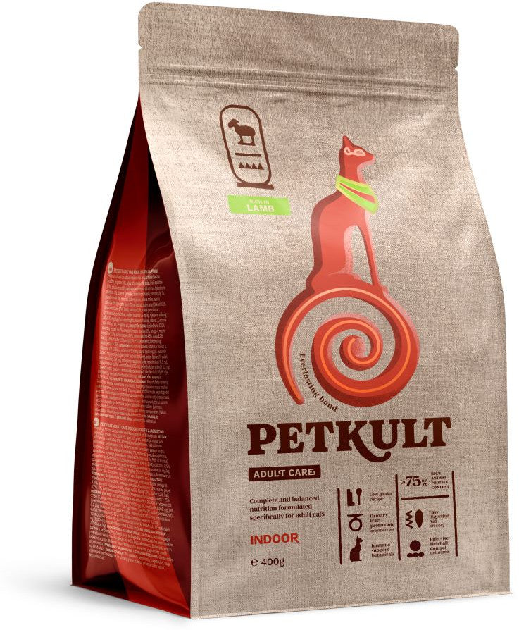 PETKULT Adult Care INDOOR pentru pisici, continut ridicat de Miel 400g