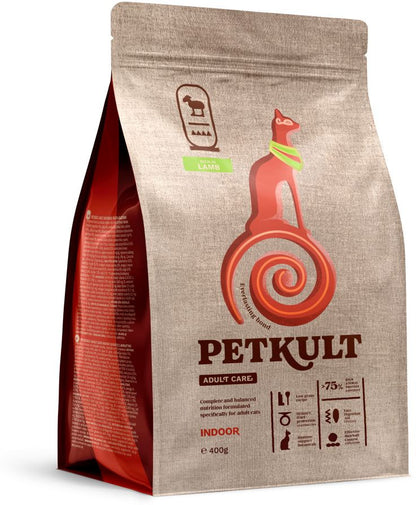PETKULT Adult Care INDOOR pentru pisici, continut ridicat de Miel 400g