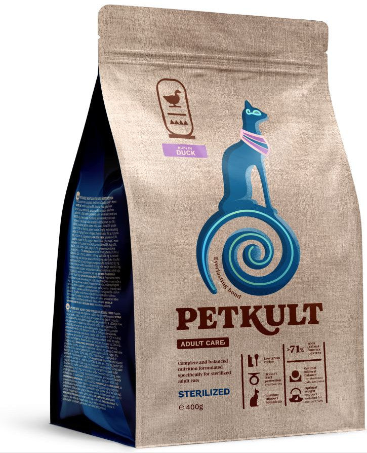PETKULT Adult Care STERILISED pentru pisici, continut ridicat de Rata 400g