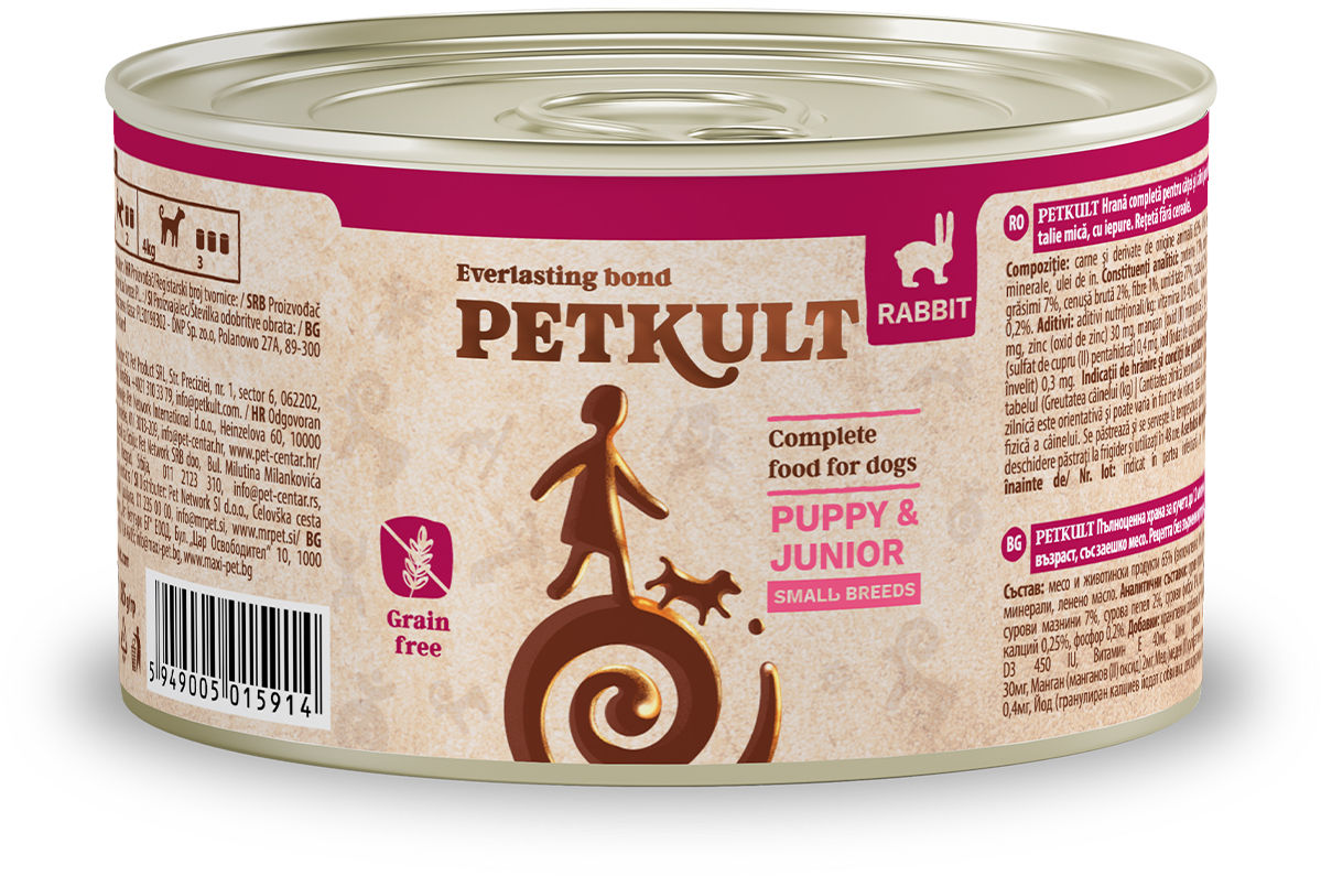 PETKULT Conserva pentru caini de talie mica, JUNIOR, cu Iepure 185g