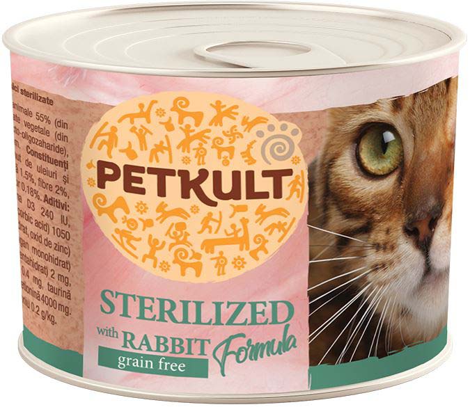 PETKULT Conserva pentru pisici sterilizate, cu Iepure 185g