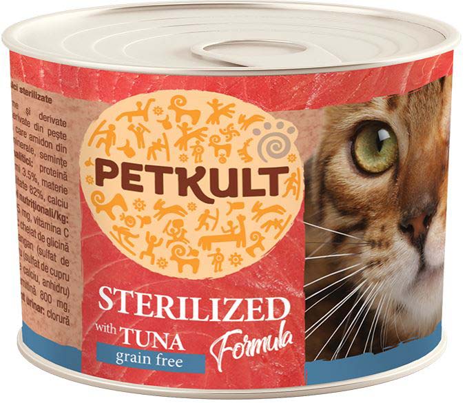 PETKULT Conservă pentru pisici sterilizate, cu Ton 185g - Maxi-Pet.ro