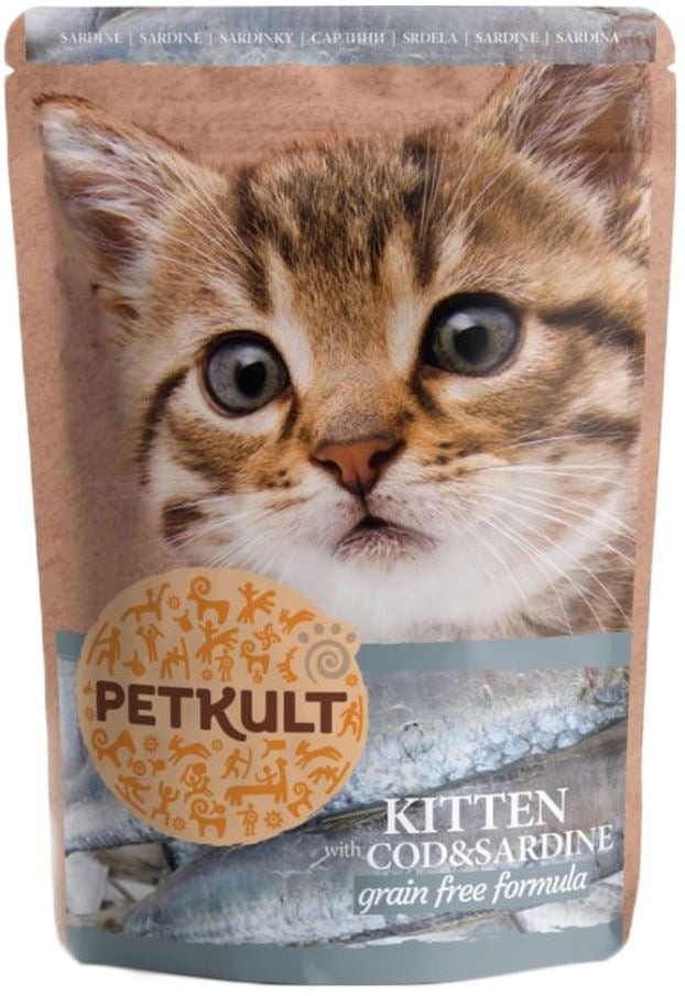 PETKULT Plic pentru KITTEN, Cod şi Sardine 100g - Maxi-Pet.ro