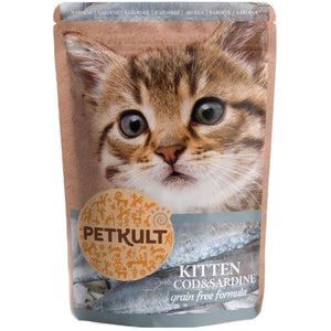 PETKULT Plic pentru KITTEN, Cod si Sardine 100g