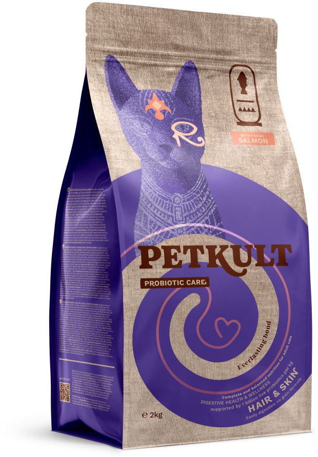 PETKULT Probiotic Care HAIR&SKIN pentru pisici, cu Somon proaspat 2kg