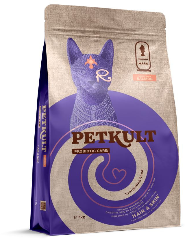 PETKULT Probiotic Care HAIR&SKIN pentru pisici, cu Somon proaspat 7kg