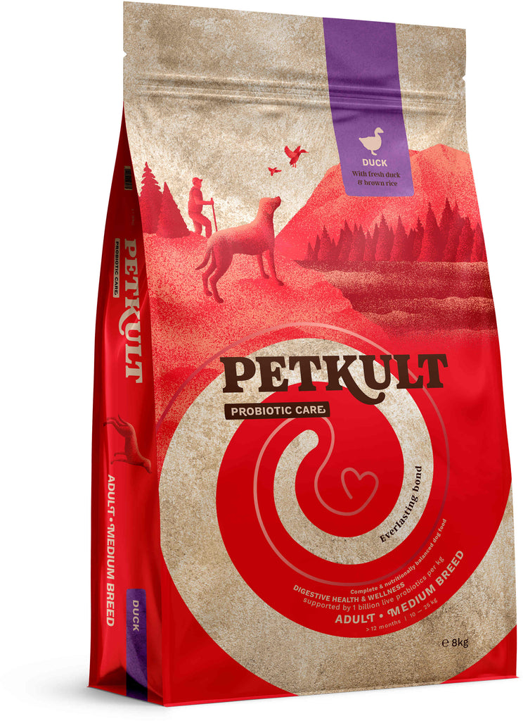 PETKULT Probiotics Adult medium, talie medie, Rata si orez 8kg