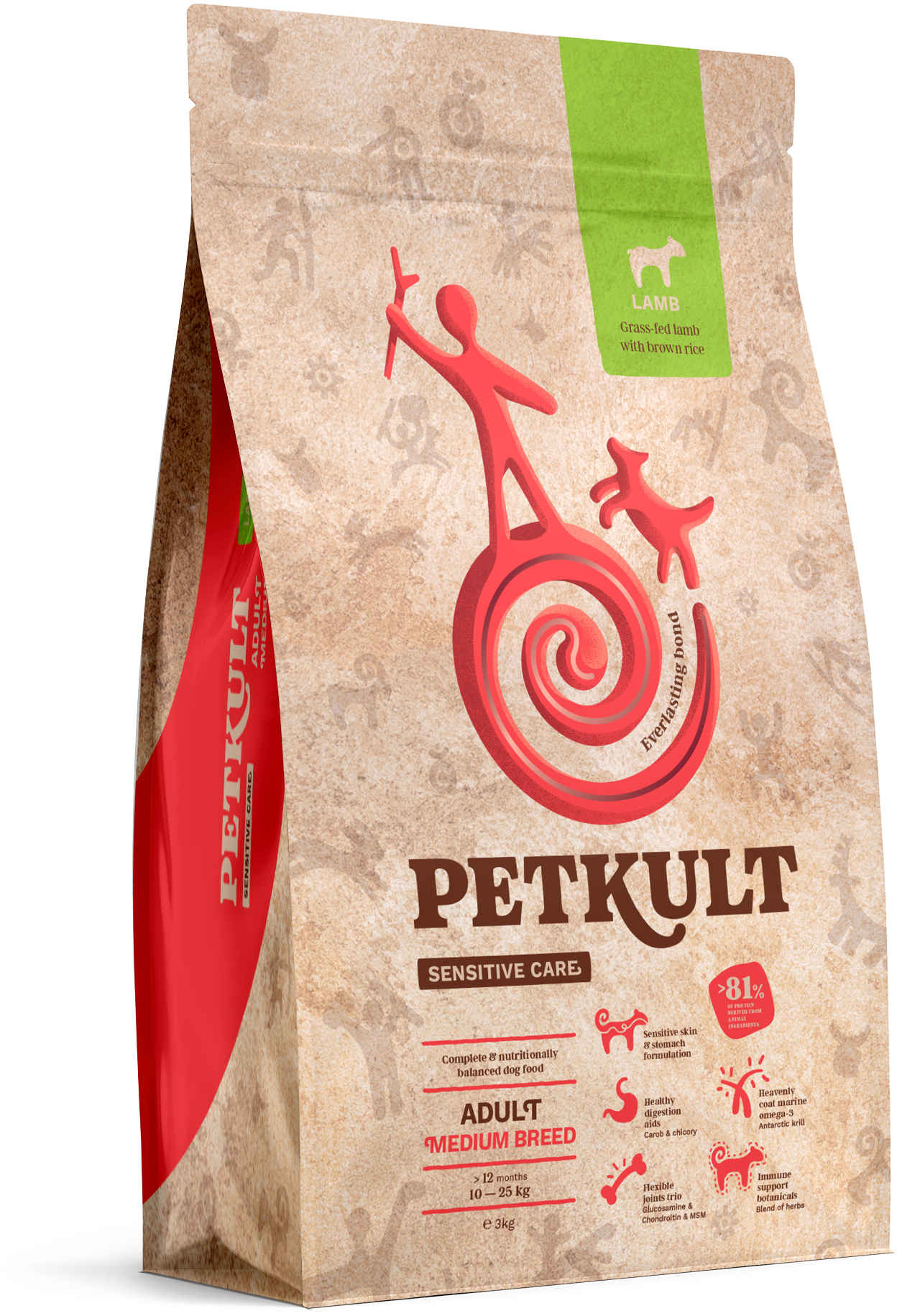 PETKULT Sensitive Adult medium, talie medie, Miel si orez 3kg