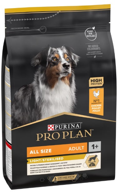 PRO PLAN Hrana uscata LIGHT pt caini Adulti All Breed, cu Pui