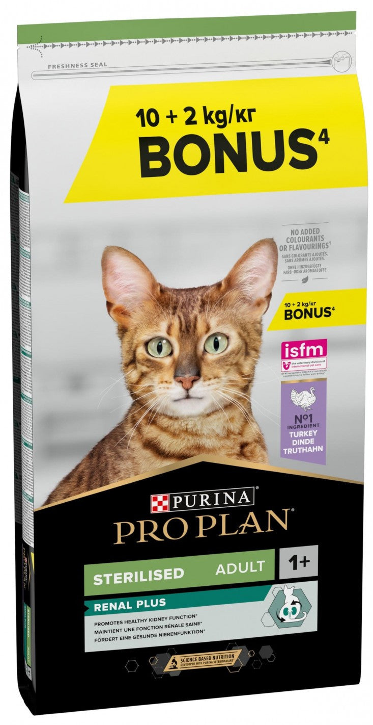 PRO PLAN Hrana uscata pentru pisici Adult Sterilised Renal, Curcan 10+2kg GRATIS