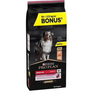 PRO PLAN Hrana uscata SENSITIVE Adult Medium Breed, cu Somon 14kg+2,5kgGRATIS