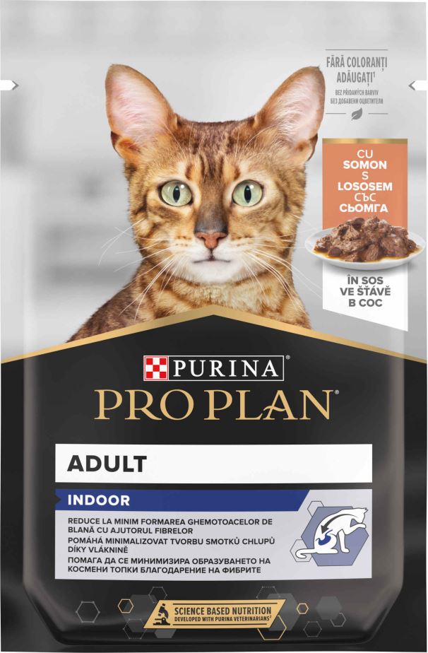 PRO PLAN Indoor- Plic hrana umeda pentru pisici cu Somon 85g