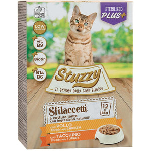 STUZZY Sfilacetti Pachet plicuri pentru pisici sterilizate Curcan/Pui 12x85g