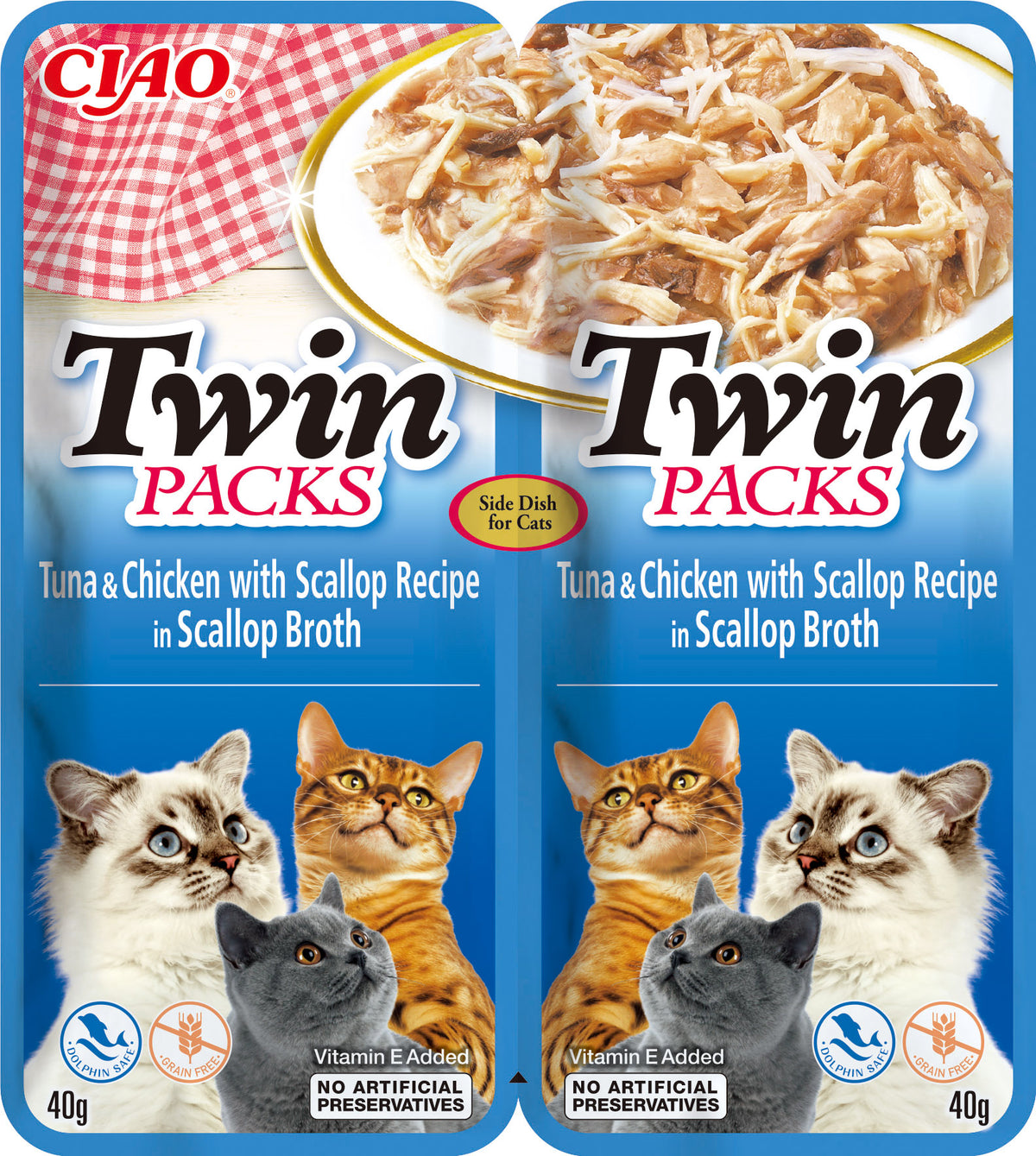 INABA CIAO Pachet Plicuri pentru pisici, Ton/Pui, in supa de Scoici 2x40g