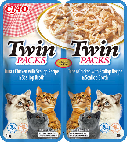 INABA CIAO Pachet Plicuri pentru pisici, Ton/Pui, in supa de Scoici 2x40g