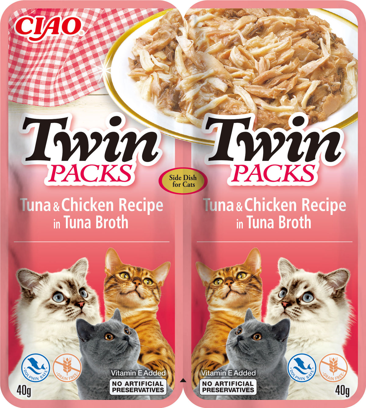 INABA CIAO Pachet Plicuri pentru pisici, Ton/Pui, in supa de Ton 2x40g