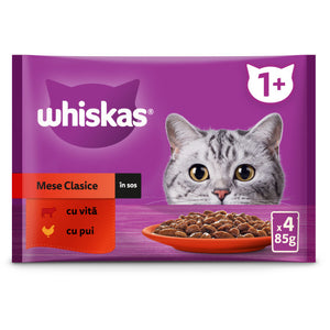 WHISKAS Classic Mix plicuri pisici Adulte, cu Vita/Pui in sos 4x85g