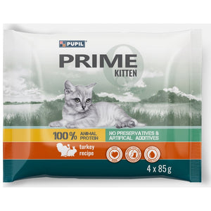 PUPIL PRIME KITTEN Multipack, cu Curcan si Iepure 4x85g